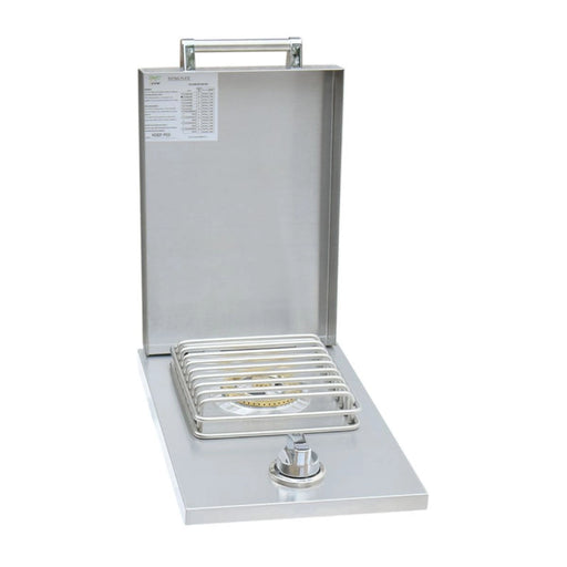 Kokomo Grills Single Side Burner KO-BAK1BG stainless steel built-in burner with polished handle, brass ring burner, and knob control.
