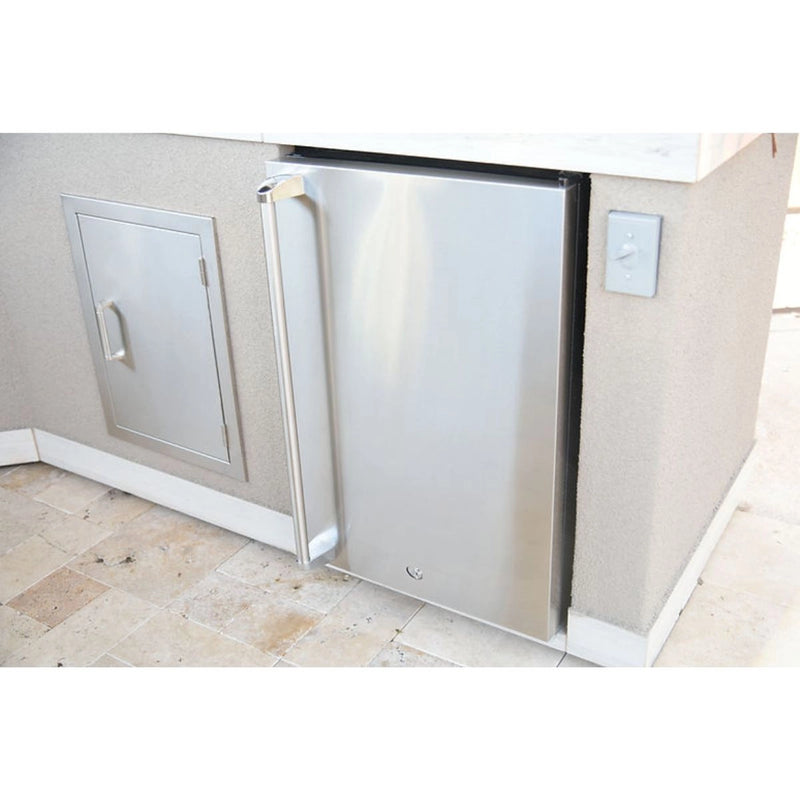 Kokomo Grills Fridge Door Sleeve KO-FDS in stainless steel with sleek handle upgrades classic outdoor fridge door.