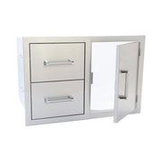 Kokomo Grills Now We're Grilling Kombo Pack stainless steel built-in fridge with double drawers and hinged door handles.