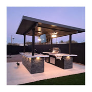 Kokomo Grills Big Island Sports Bar Outdoor Kitchen Grill with dual 55-inch TVs, stainless steel doors, and stone-finished island.