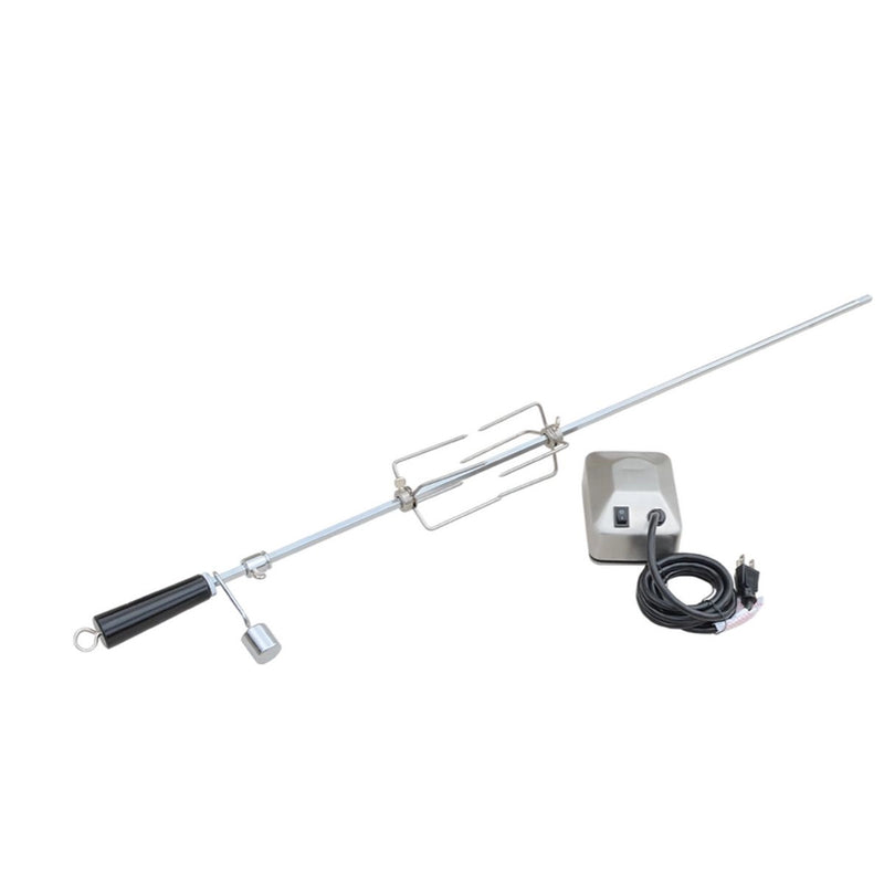 Kokomo Grills Professional Now We're Grilling Kombo Pack rotisserie stainless steel rod with black handle and electric motor kit