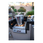 Kokomo Grills Built-in Power Burner with removable wok grate, stainless steel body, SureLight ignition, and full-width drip tray.