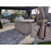 Kokomo Grills Poly 7'6" BBQ Island with octagon bar on three sides, tile countertop, stucco Spectrum Brown finish, outdoor grill setup