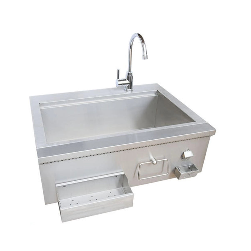 Kokomo Grills 30" Built-In Bartender Cocktail Station with 30” stainless steel sink, faucet, towel bar, and bottle opener.