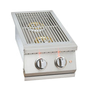 Kokomo Grills Professional Double Side Burner stainless steel built-in with dual brass burners, illuminated knobs, and removable cover.