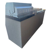 Kokomo Grills Teppanyaki 7'6" built-in BBQ grill island with stainless steel griddle, side burner, and storage drawers in gray finish.