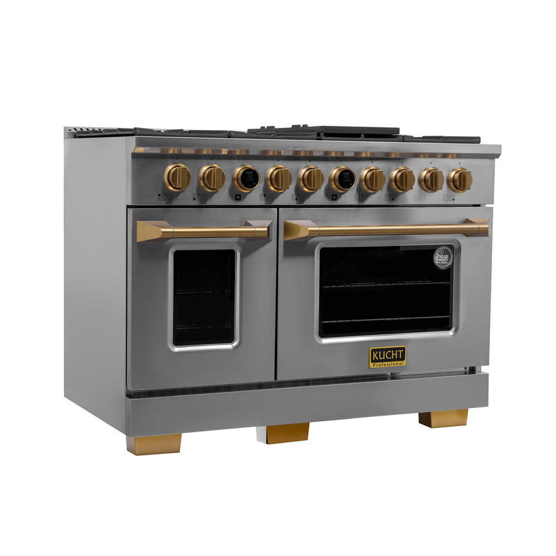 Kucht Professional 48" 6.7 cu ft. Natural Gas Dual Fuel Range with Gold Accents and Stainless Steel, KXP48-GL