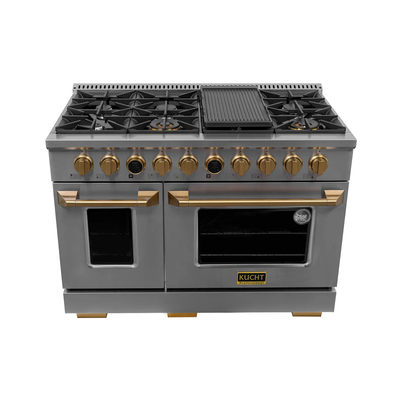 Kucht Professional 48" 6.7 cu ft. Propane Gas Dual Fuel Range with Gold Accents, KXP48-GL/LP