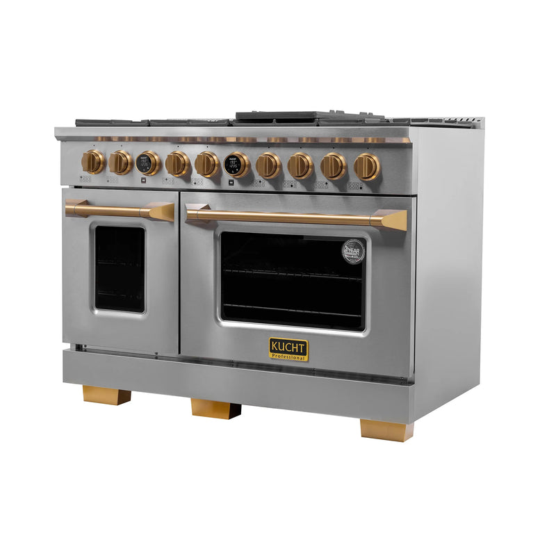 Kucht Professional 48" 6.7 cu ft. Propane Gas Dual Fuel Range with Gold Accents, KXP48-GL/LP