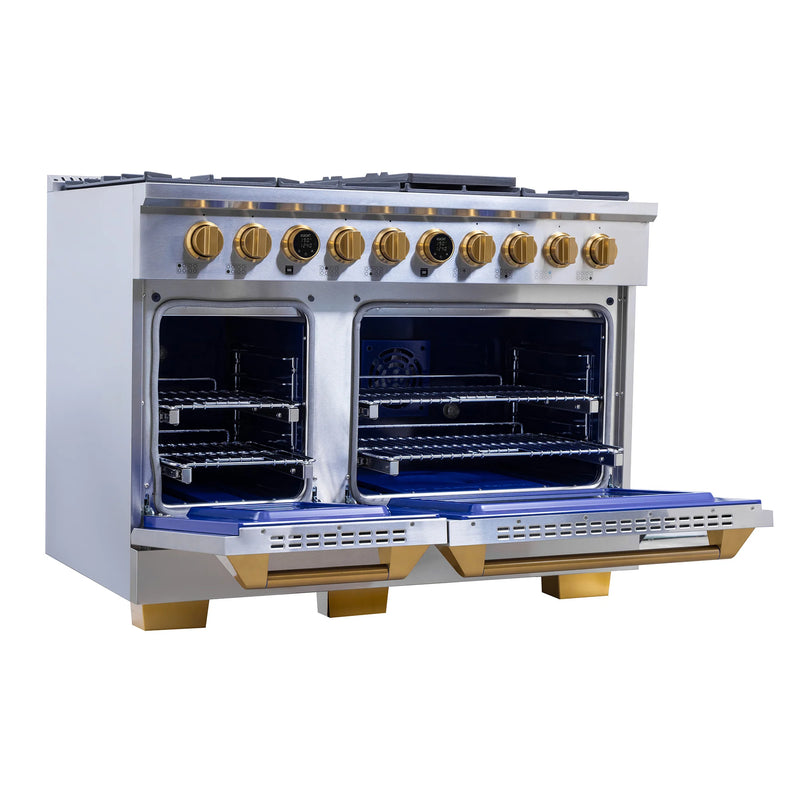 Kucht Professional 48" 6.7 cu ft. Natural Gas Dual Fuel Range with Gold Accents and Stainless Steel, KXP48-GL