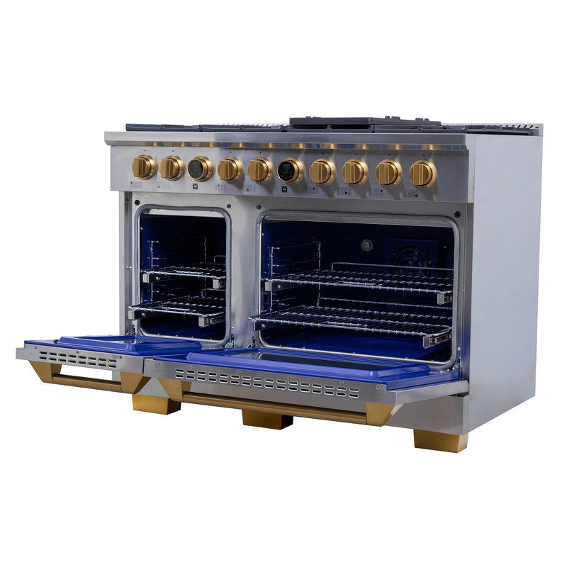 Kucht Professional 48" 6.7 cu ft. Natural Gas Dual Fuel Range with Gold Accents and Stainless Steel, KXP48-GL