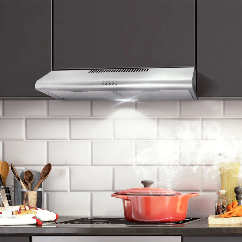 Cosmo 30" Delta Collection Under Cabinet Range Hood in Stainless Steel, 3-Speed Motor, LED Lights, COS-5MU30