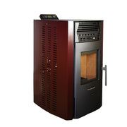 Wood-burning stove with a digital display on a white background