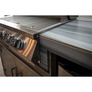 Kokomo Grills Elite 6' BBQ Island with stainless steel 4 burner grill, driftwood composite siding, and 30" double access doors.