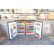 Kokomo Grills Outdoor Kitchen Montego Model BBQ Island with dual beverage fridge and stainless steel storage cabinets