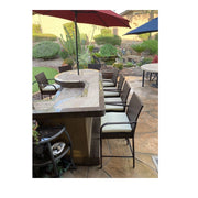 Kokomo Grills Rattan Outdoor Bar Stools 2 Pack with armrest, footrest, and cream cushions for patio bars 30” seat height.