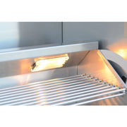 Kokomo Grills Professional 5 Burner 40 Inch Cart BBQ Grill with stainless steel warming rack and interior lighting.