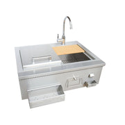 Kokomo Grills 30" Built-In Bartender Cocktail Station with 30” stainless steel sink, bamboo cutting board, faucet, and bottle opener.