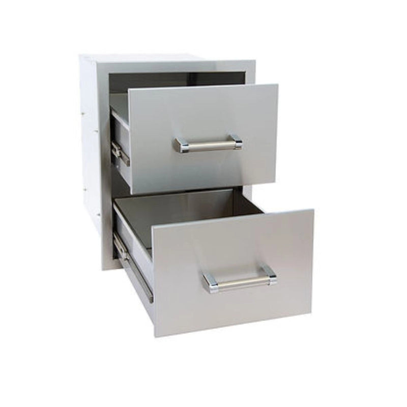 Kokomo Grills Outdoor Kitchen Stainless Steel Double Drawer KO-DD12 with two large 20” deep drawers and polished bar handles