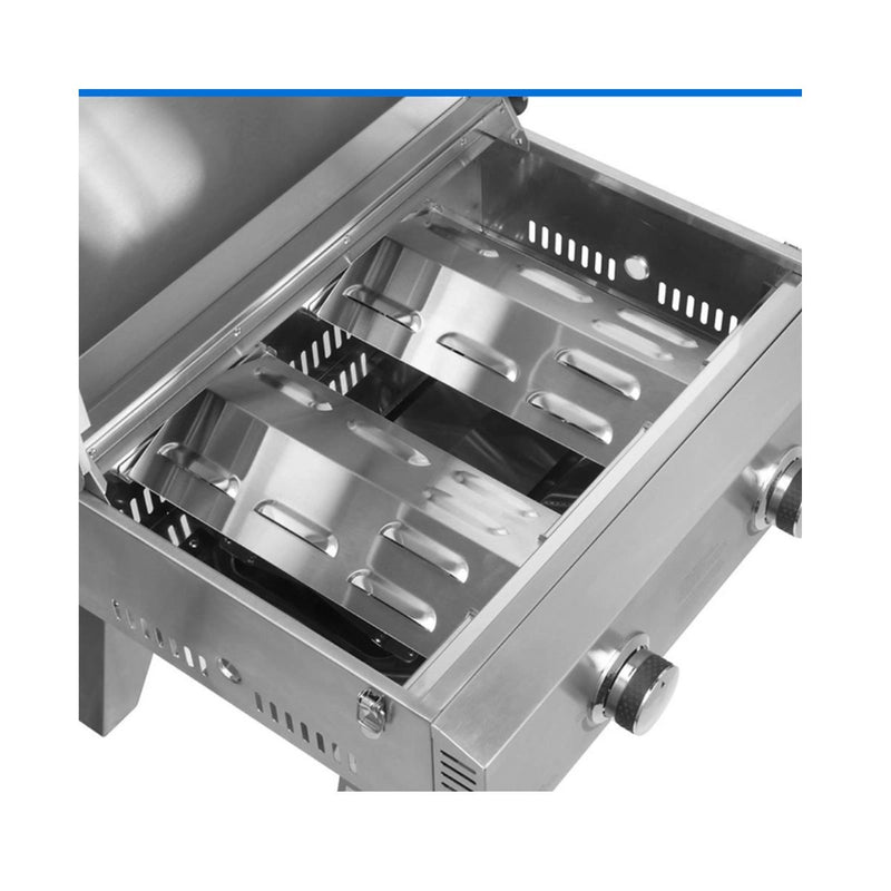 Kokomo Grills On The Go: Anywhere, Anytime - KO-PTBL portable stainless steel grill with dual adjustable burners and front control knobs.