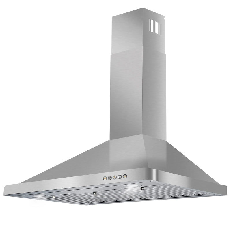 Cosmo 36" Vista Collection Wall-Mount Range Hood in Stainless Steel, 380 CFM, LED Lights, COS-63190