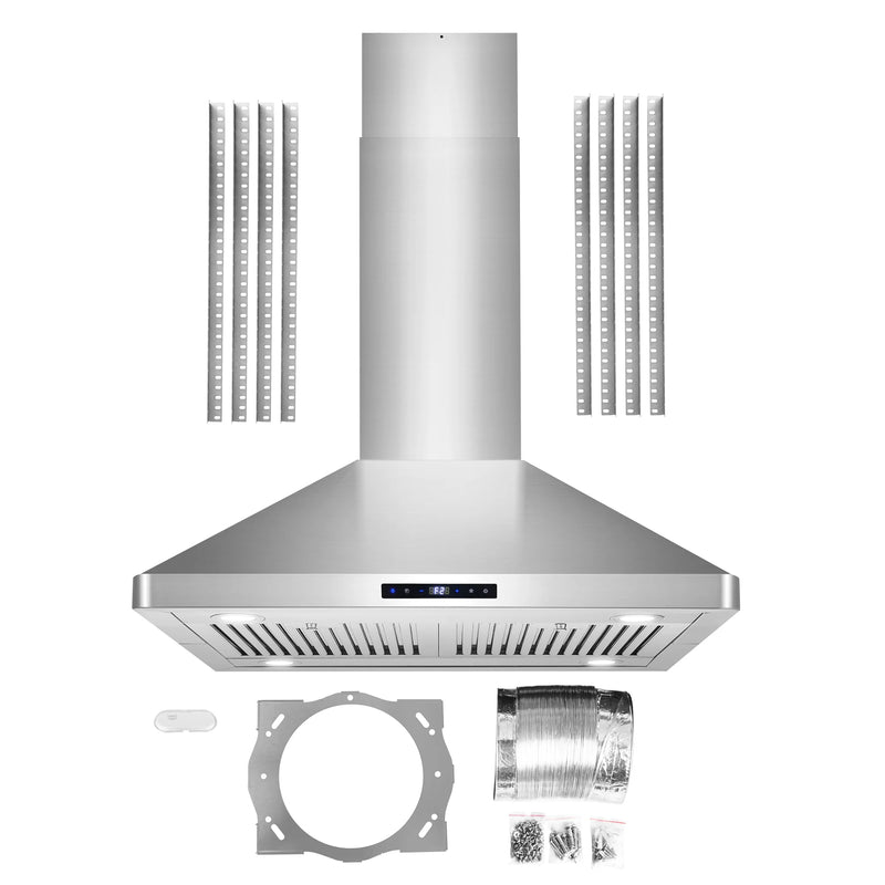 Cosmo 30" Lumin Collection Island Range Hood in Stainless Steel, 380 CFM, Baffle Filters, COS-63ISS75