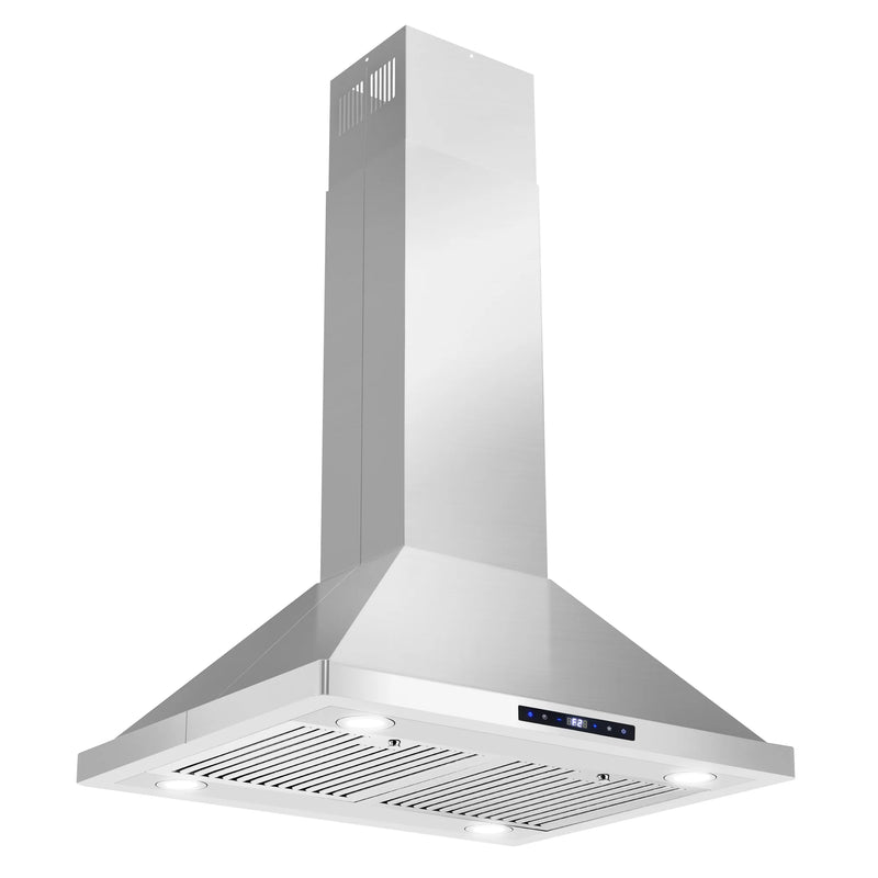 Cosmo 30" Lumin Collection Island Range Hood in Stainless Steel, 380 CFM, Baffle Filters, COS-63ISS75