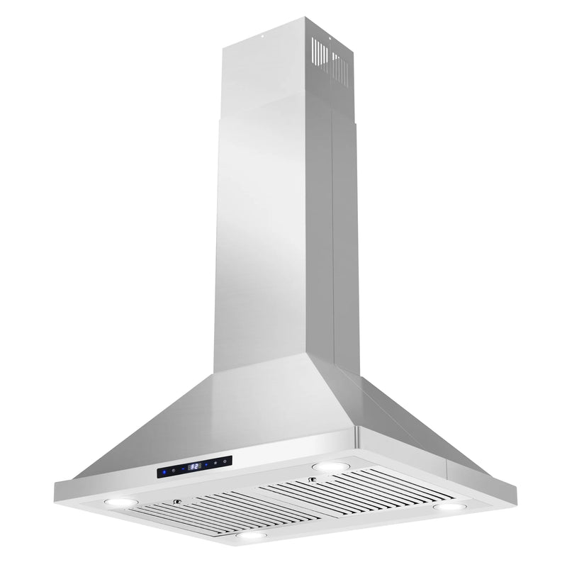 Cosmo 30" Lumin Collection Island Range Hood in Stainless Steel, 380 CFM, Baffle Filters, COS-63ISS75