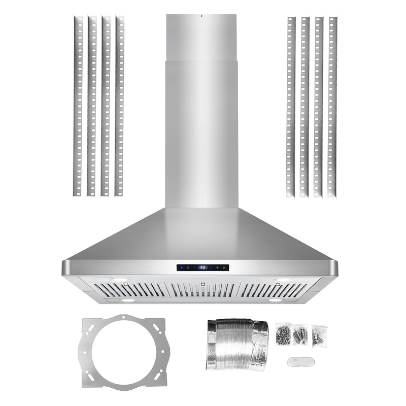 Cosmo 36" Lumin Collection Island-Mount Range Hood in Stainless Steel, 380 CFM, Baffle Filters, COS-63ISS90