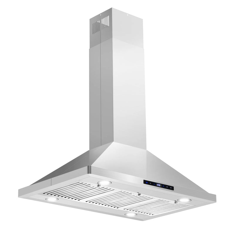 Cosmo 36" Lumin Collection Island-Mount Range Hood in Stainless Steel, 380 CFM, Baffle Filters, COS-63ISS90