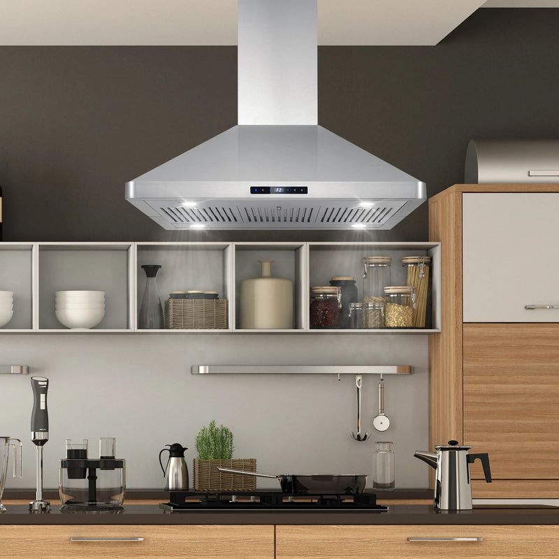 Cosmo 36" Lumin Collection Island-Mount Range Hood in Stainless Steel, 380 CFM, Baffle Filters, COS-63ISS90
