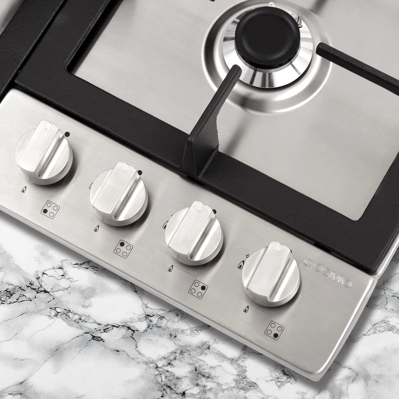 Cosmo 24" Gas Cooktop, 4 Sealed Burners, 16,000 BTU Super Rapid Burner, Cast-Iron Grates, COS-640STX-E