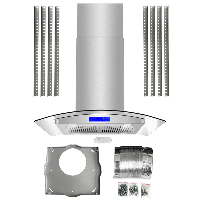 Cosmo 30" Lumin Collection Island Range Hood in Stainless Steel, 380 CFM, Soft Touch Controls, COS-668ICS750