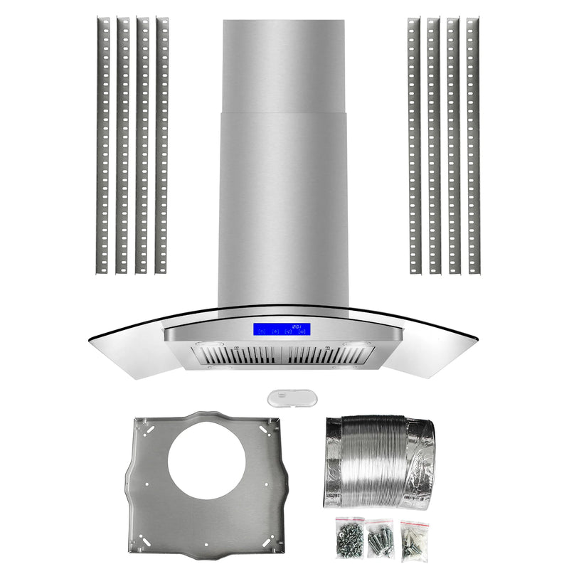 Cosmo 36" Lumin Collection Island-Mount Range Hood in Stainless Steel, 380 CFM, Baffle Filters, COS-668ICS900