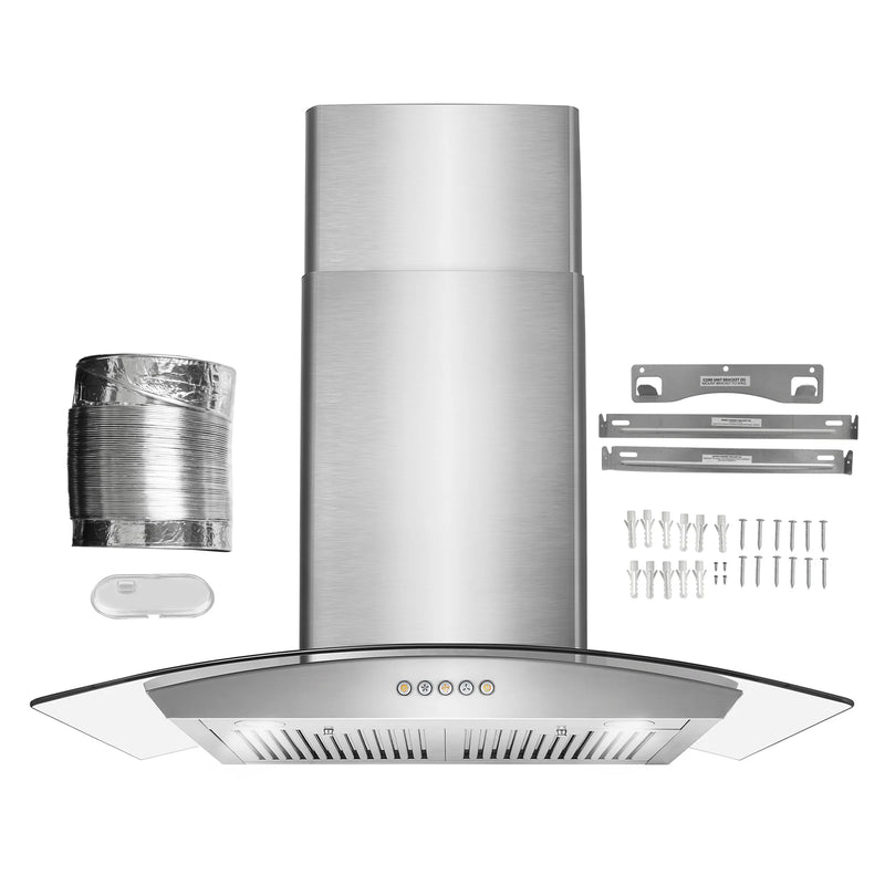 Cosmo 30" Vista Collection Wall-Mount Range Hood in Stainless Steel, 380 CFM, LED Lights, COS-668WRC75
