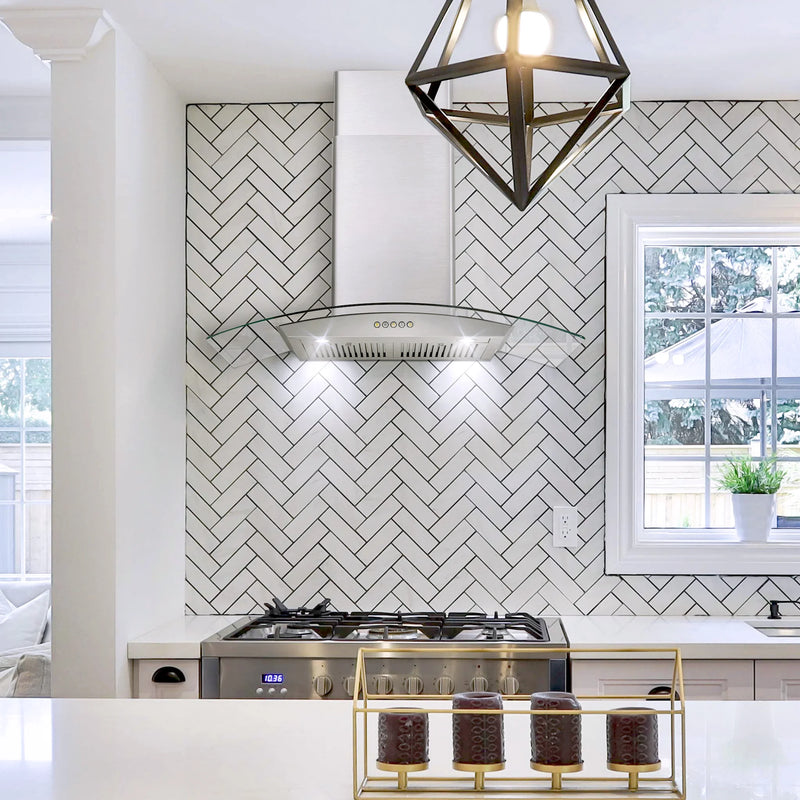 Cosmo 36" Vista Collection Wall-Mount Range Hood in Stainless Steel, 380 CFM, LED Lights, COS-668WRC90