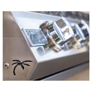 Kokomo Grills Built-in Power Burner with stainless steel knobs, palm tree logo, and durable 304 stainless steel construction.