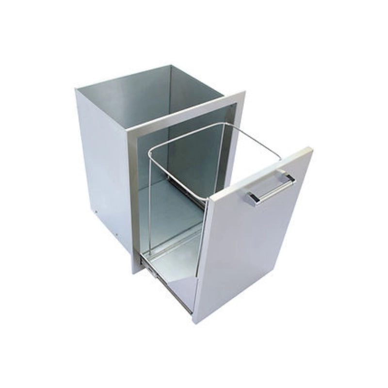 Kokomo Grills Outdoor Kitchen Stainless Steel Trash/Propane Pull-Out with polished bar handle and smooth ball bearing glides