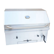 Kokomo Grills 32” Built in Charcoal Grill in stainless steel with temperature gauge, air dampers, charcoal tray, and clean-out drawer.