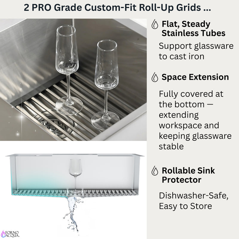 FORNO ACQUA 33 in. Drop-In/Undermount 40/60 Double Bowl Stainless Steel Sink with Waterfall Faucet