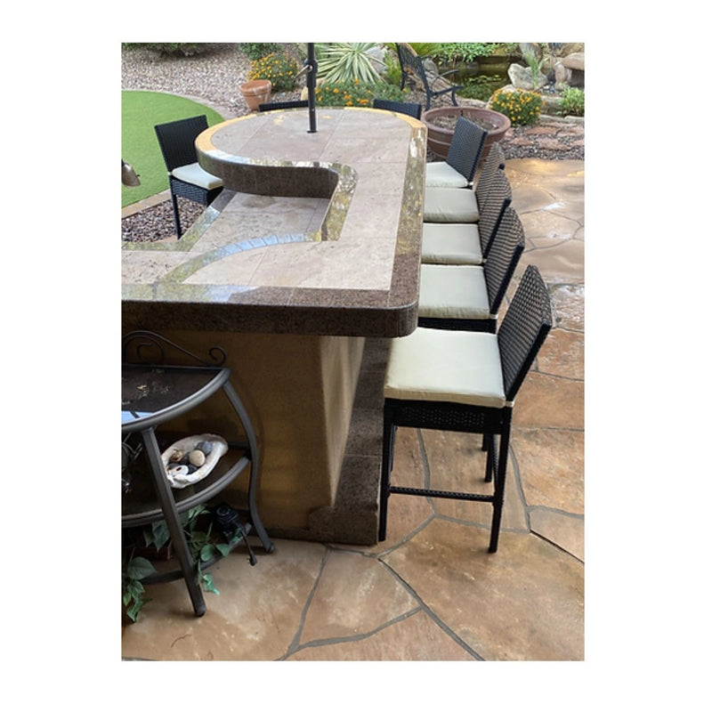Kokomo Grills Rattan Outdoor Bar Stools with footrest 2 Pack featuring cushioned seats and wicker finish for outdoor patio bars.