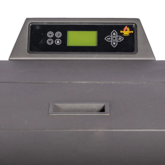 Control panel of a Pellet Stove with digital display and buttons.