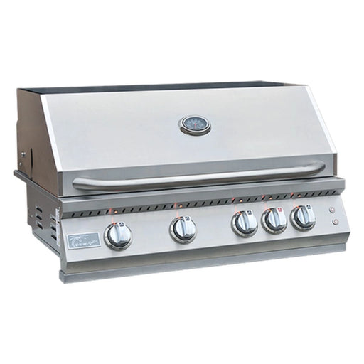 Kokomo Grills 32” Professional Built-In Gas Grill with 4 stainless steel burners, temperature gauge, and SureLight ignition system.
