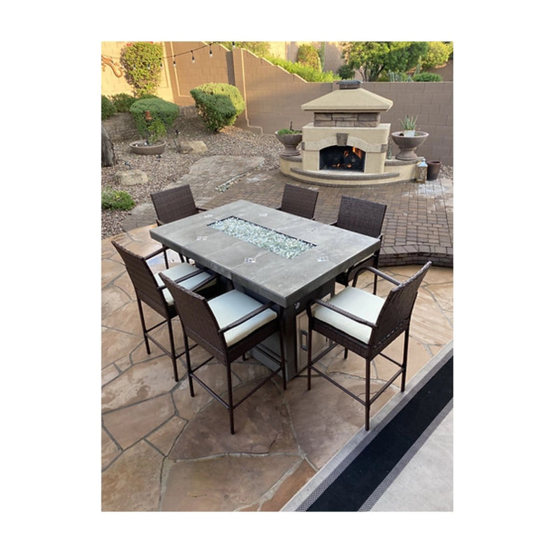 Kokomo Grills Rattan Outdoor Bar Stools 2 Pack with armrest, footrest, 30” seat height, and white cushions for patio bars.