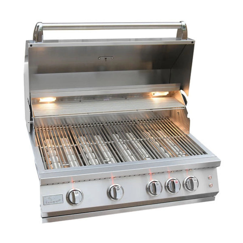 Kokomo Grills Professional Now We're Grilling Kombo Pack stainless steel 4 burner grill with built-in lighting and control knobs