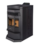 Black pellet stove on a white background