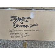 Kokomo Grills Rattan Outdoor Bar Stools 2 Pack with footrest, 30” seat height, wicker finish, cushioned seats for patio bars.