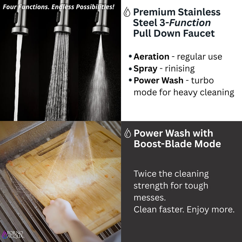 FORNO ACQUA MultiSINK kit with Integrated Waterfall Rinsing and Glass Washing Station.  Includes Chef Faucet and Accessories.