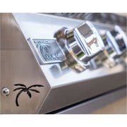 Kokomo Grills Professional Built-in Power Burner with stainless steel knobs, LED lights, and engraved palm tree logo on the side.