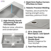 FORNO ACQUA 33 in. Drop-In/Undermount 50/50 Double Bowl Stainless Steel Sink with Faucet & Waterfall